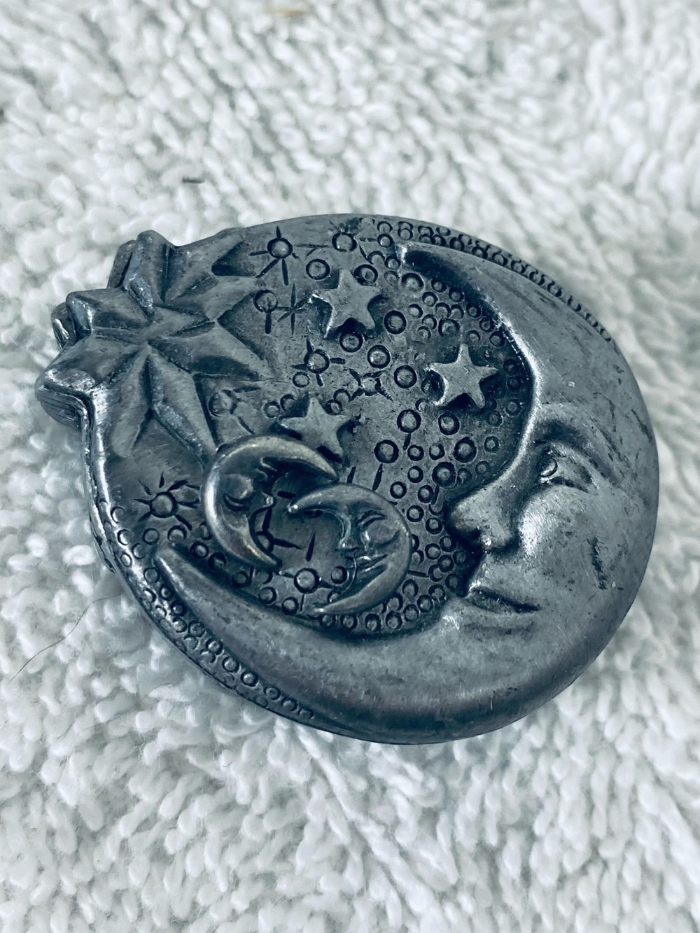 Vintage 90s Torino Whimsigoth Man In The Moon Pewter Brooch Earrings Trinket Box